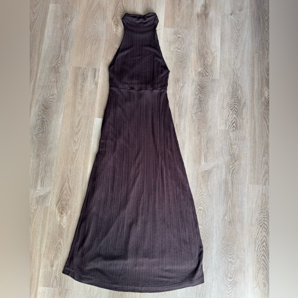 Free People Ribbed Maxi Dress Espresso Brown | Size Large | Mock Neck Slit Dress - Picture 5 of 6